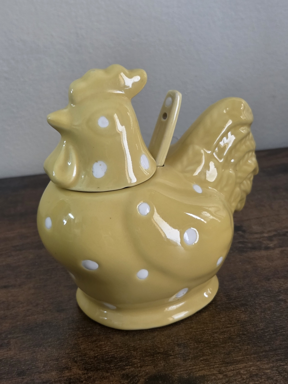 Temp-Tations Yellow and White Polka Dot Ceramic Hen Sugarbowl
